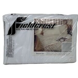 Fieldcrest Trousseau Lace Full Flat Percale Sheet White Vintage Eyelet Trim NEW